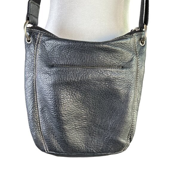 THE SAK Pebbled Genuine Leather‎ Black Crossbody Bag Zip Medium Sized - Picture 7 of 13